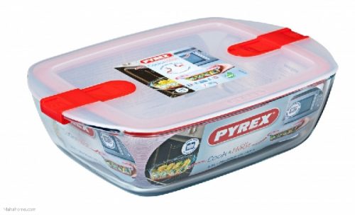 Pyrex Cook & Heat üvegtál+műanyag tető 28x20 cm