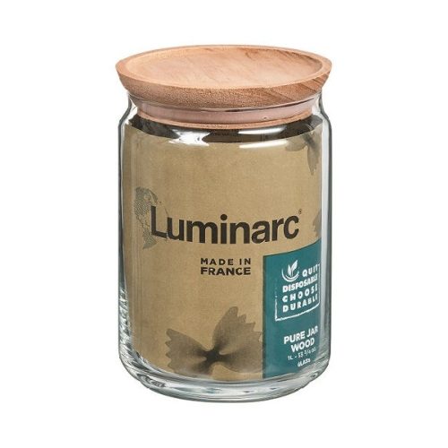 Luminarc Pure Jar Wood tároló 1 l fa tetővel