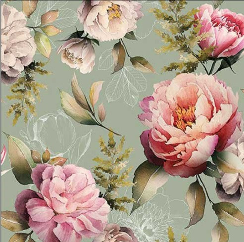 Ambiente Peonies Composition Green papírszalvéta 33x33 cm 20db/csomag