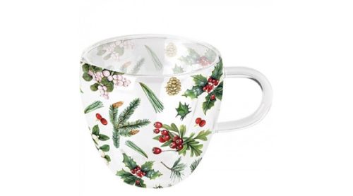 Ambiente Winter Greenery White duplafalú üveg bögre 25 dl