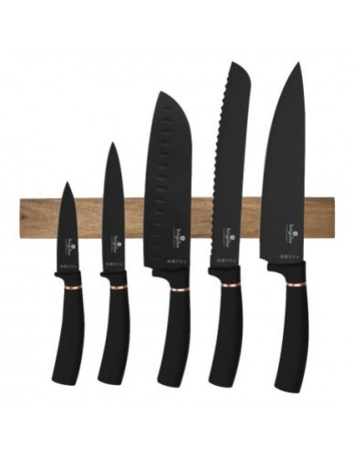 Berlinger Haus Black rose Collection késkészlet 6 részes akácfa mágneses fali tartóval
