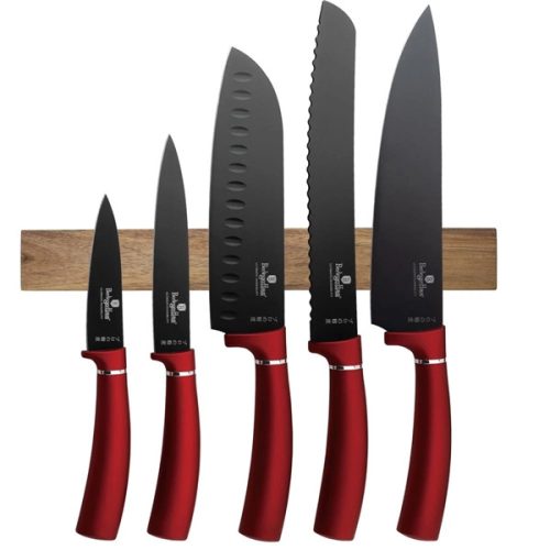 Berlinger Haus Burgundy 6 részes késkészlet akácfa mágneses fali tartóval