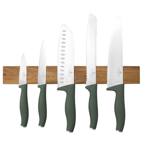 Berlinger Haus Matte Green Collection késkészlet 6 részes akácfa mágnese fali tartóval
