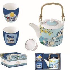   Easy Life Porcelán teáskanna 600 ml, fémszűrővel, 2 porcelánpohárral, 160 ml